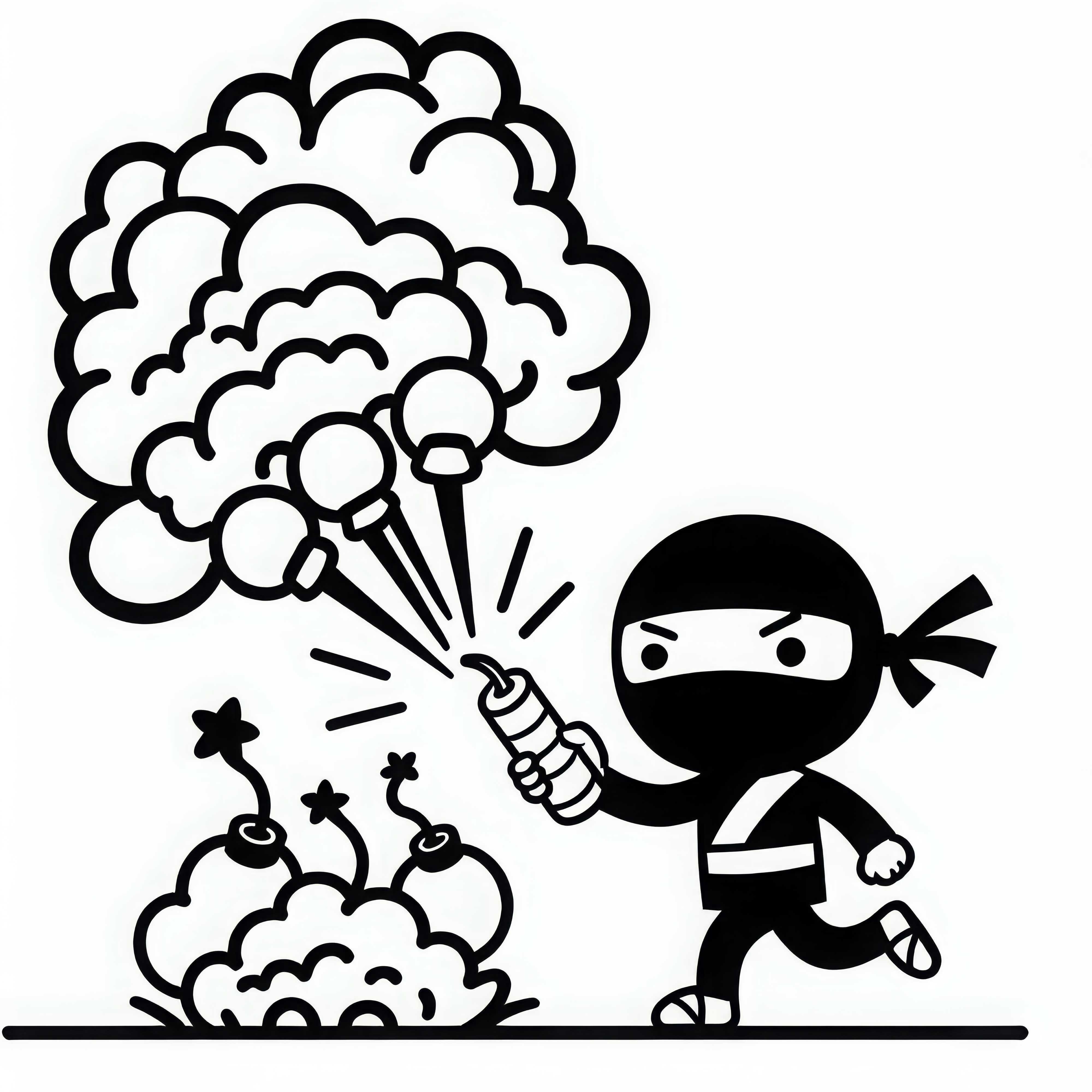 Ninja usa bombas de fumaça para escapar - Página para colorir simples e grátis Ninja usa bombas de fumaça para escapar - Desenho para colorir simples e gratuito