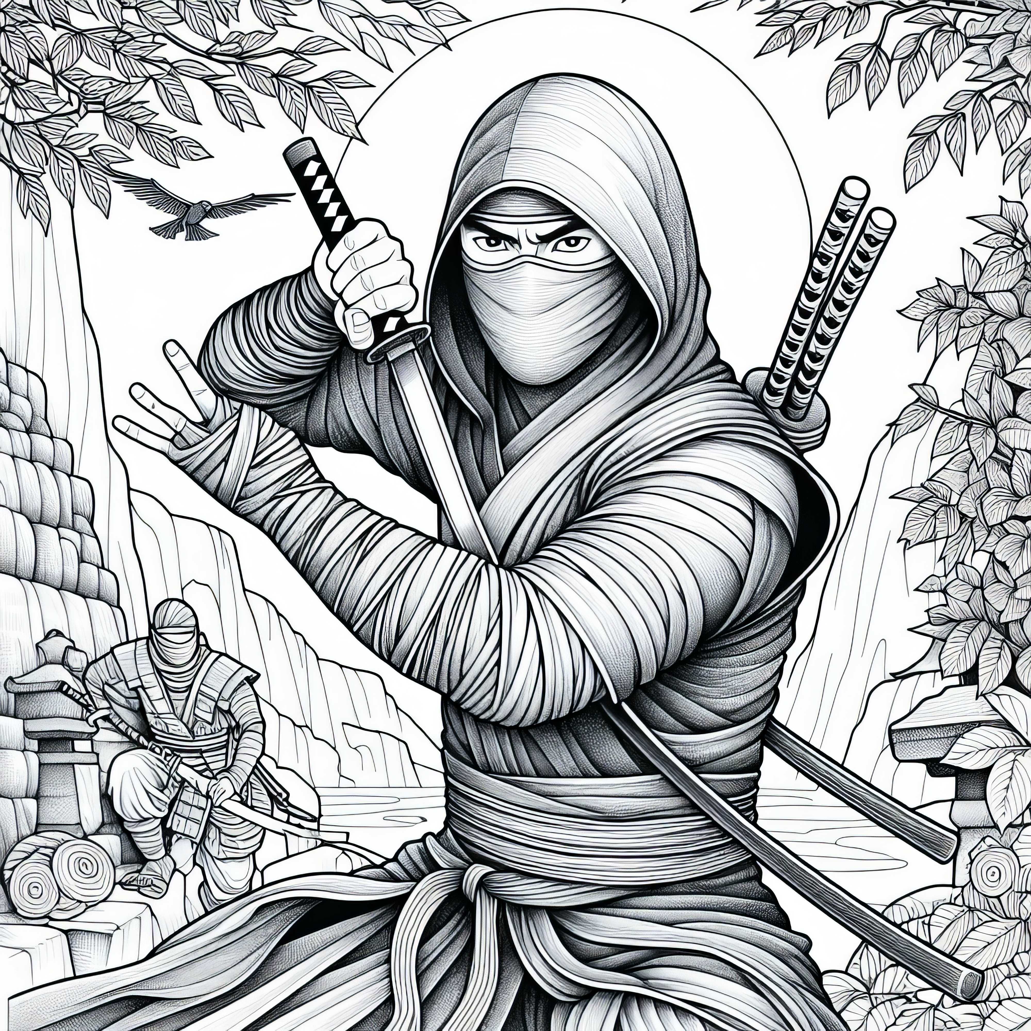 Desenho para colorir de ninja - Detalhado e gratuito Ninja para Colorir - Detalhado e Gratuito
