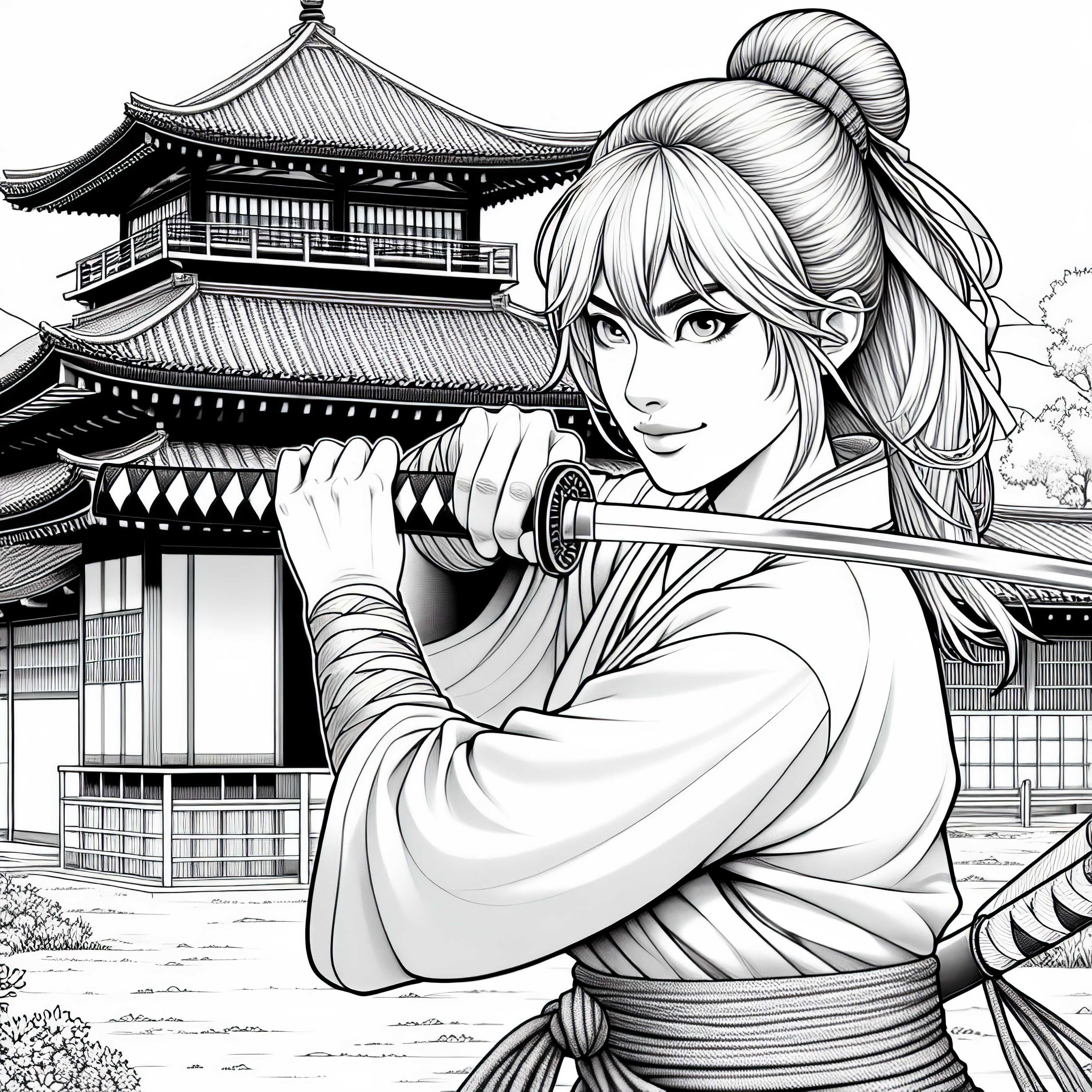Ninja treina com espada katana – Desenho para colorir Ninja pratica com espada katana - Desenho para colorir