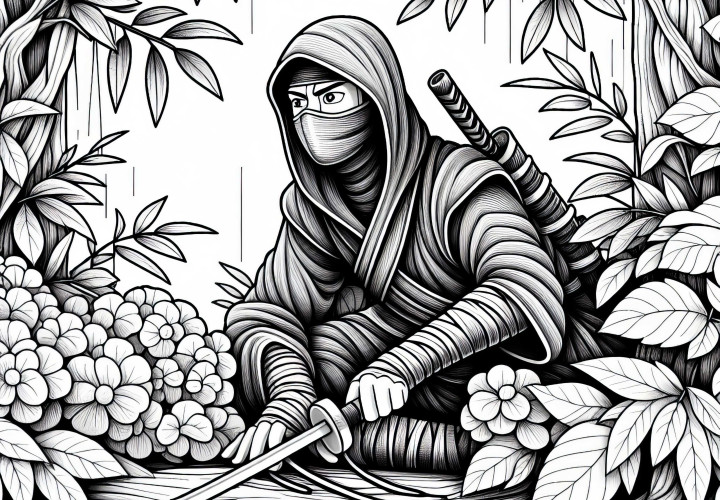 Ninja se esconde - modelo de pintura detalhado gratuito Ninja se esconde - molde de pintura detalhado gratuito