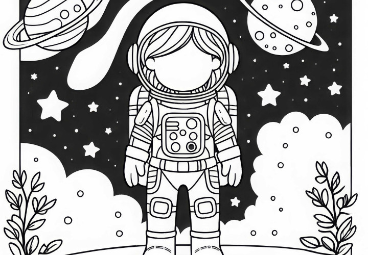 Astronautka malovací předloha Jednoduše Zdarma Astronautka omalovánka jednoduše zdarma