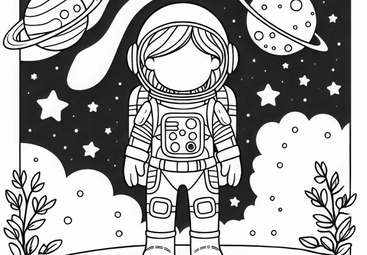 宇宙飛行士の塗り絵 シンプル 無料