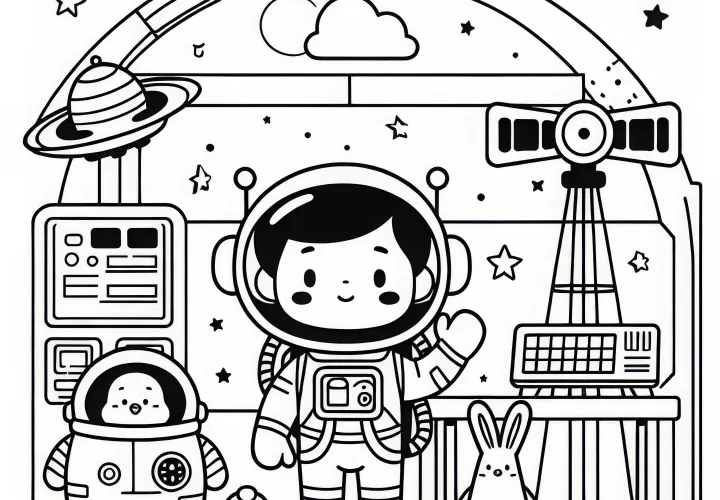 宇宙ステーションの宇宙飛行士 塗り絵 - 簡単 無料