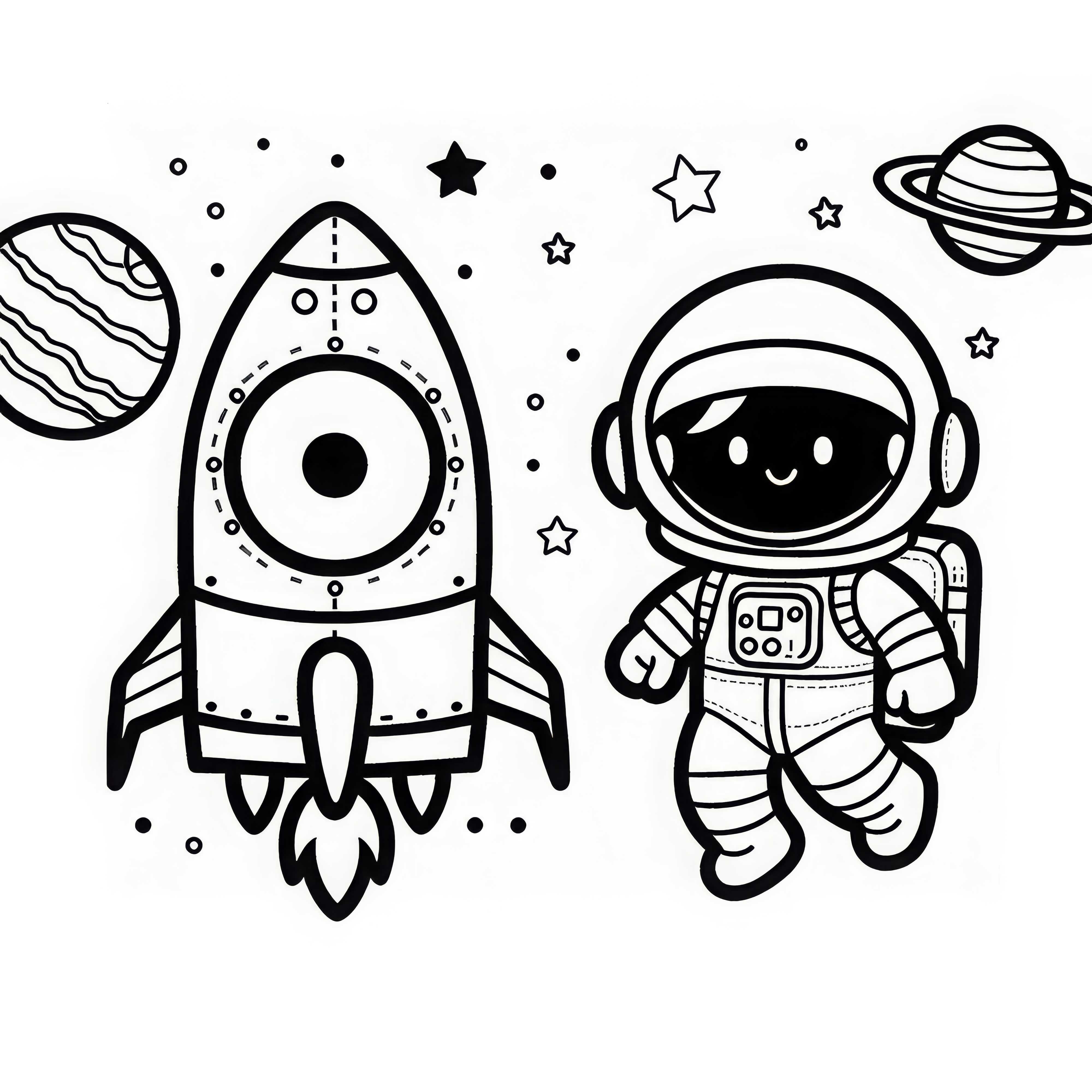 Astronaut s raketou – omalovánka jednoduchá zdarma Astronaut s raketou – Jednoduchý omalovánka zdarma