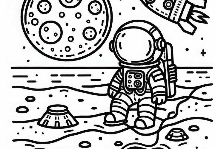 Astronaut na Měsíci – jednoduchá a zdarma omalovánka Astronaut na Měsíci – jednoduchá a zdarma omalovánka