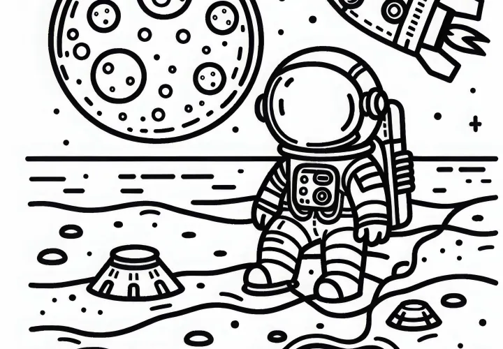 月面の宇宙飛行士 – 簡単で無料の塗り絵