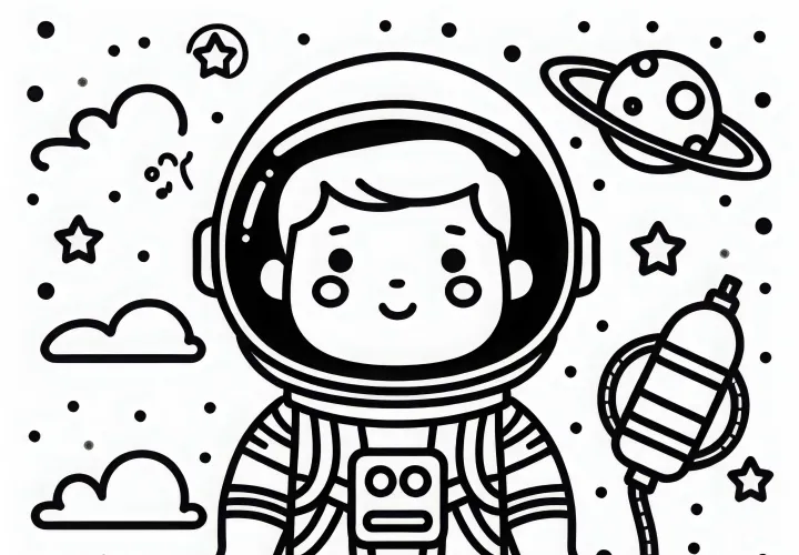 宇宙服を着た宇宙飛行士の塗り絵 無料 簡単