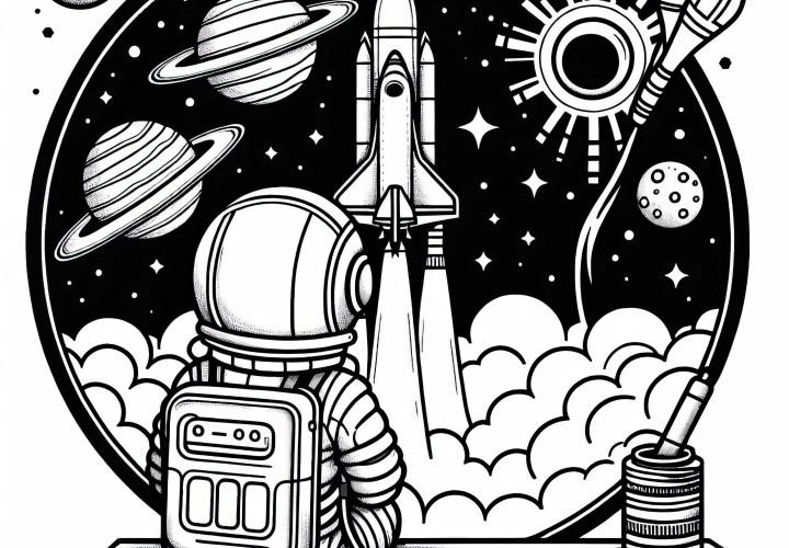 Űrhajós rakétalövést figyel – Színezőlap egyszerűen és ingyenesen