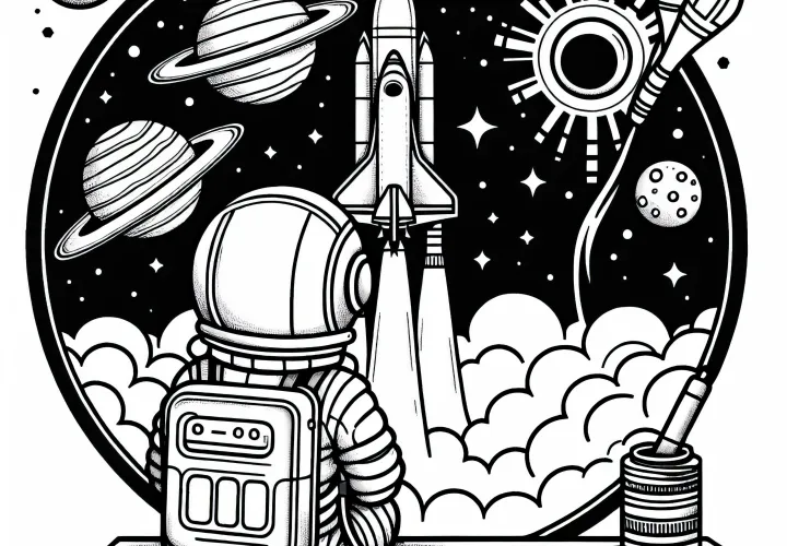 宇宙飛行士のロケット発射を観察する - 簡単で無料の塗り絵