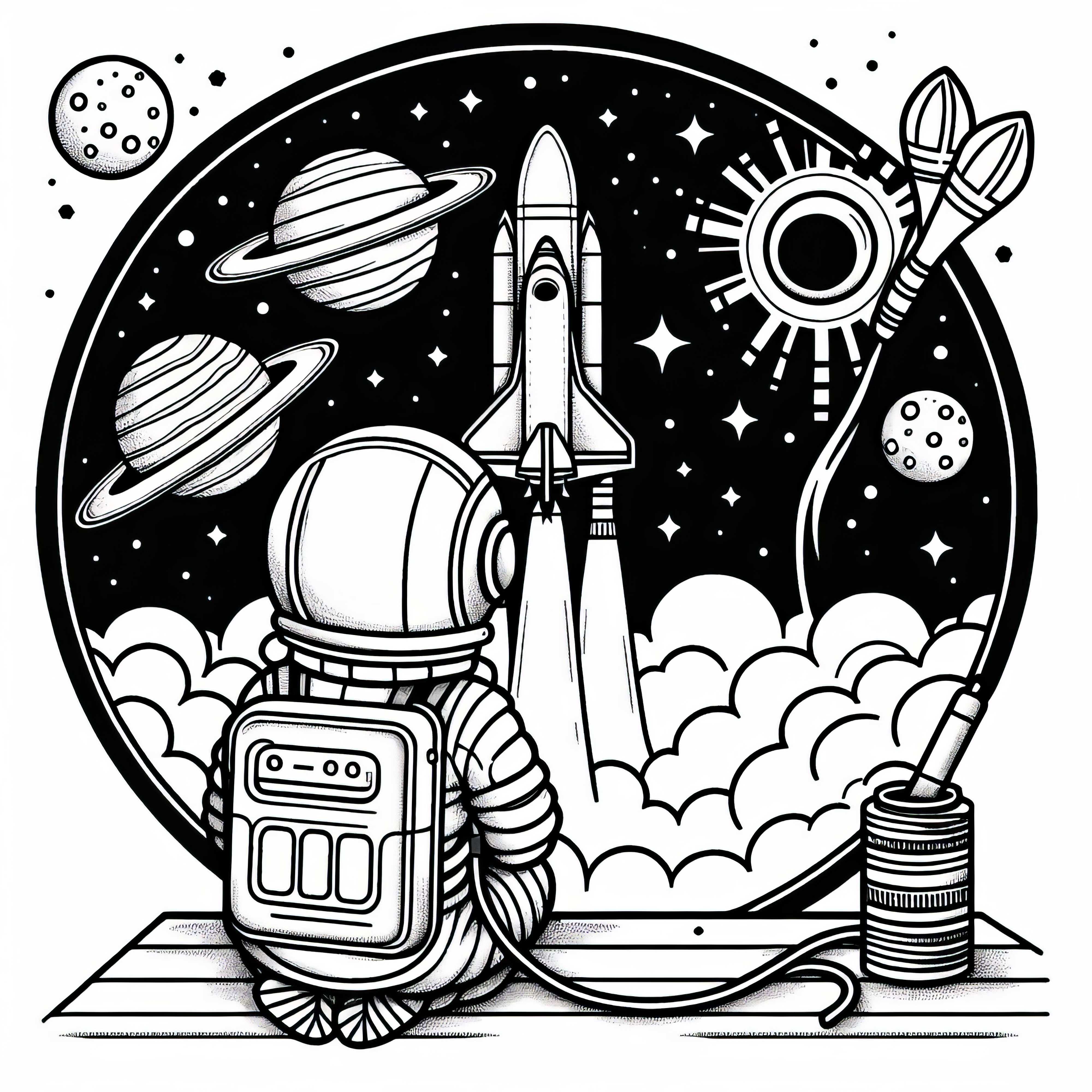 Űrhajós megfigyeli a rakétaindítást – Egyszerű és ingyenes színezőlap Űrhajós rakétalövést figyel – Kifestőlap egyszerűen és ingyenesen