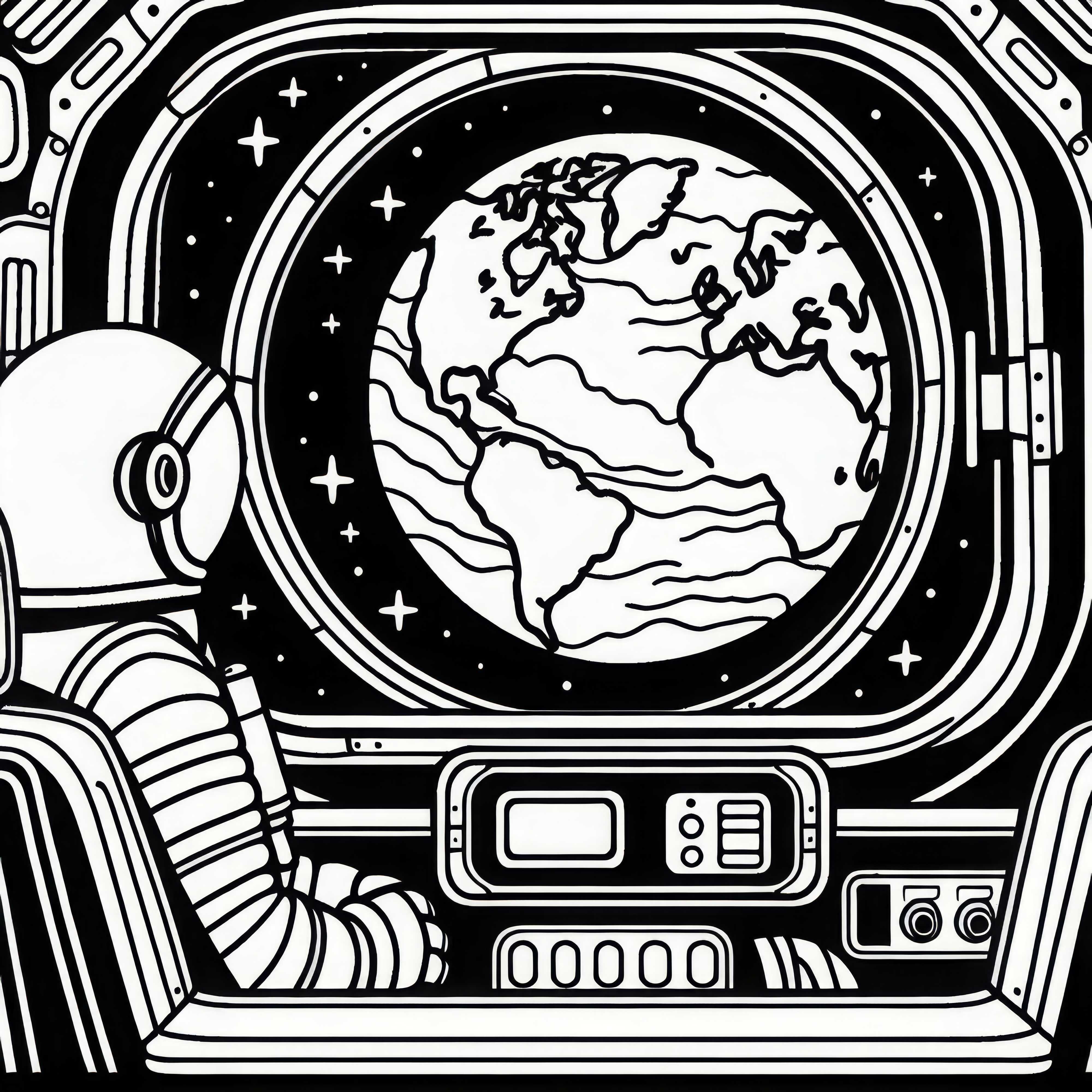 Pohled na Zemi skrze okno vesmírné lodi – omalovánka zdarma jednoduše Pohled na Zemi skrze okno vesmírné lodi – omalovánka jednoduše zdarma