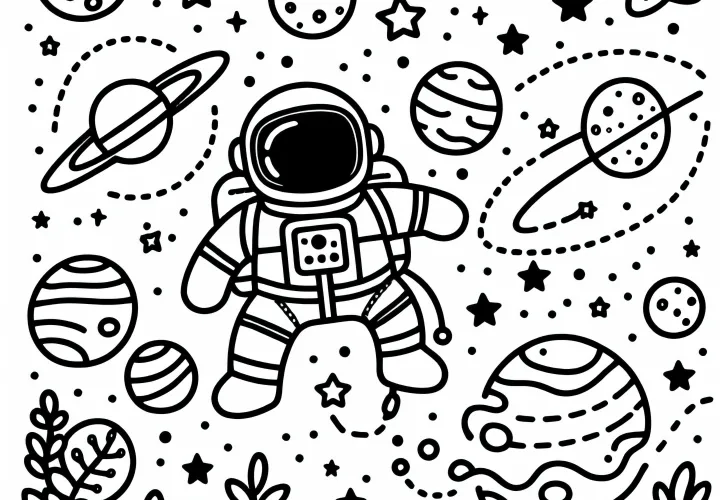 星と惑星の宇宙飛行士の塗り絵 簡単 無料