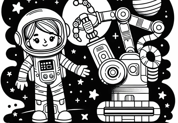 Astronautka a robot omalovánka jednoduchá zdarma Astronautka a robot omalovánka jednoduchá zdarma