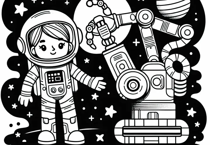 宇宙飛行士とロボットの塗り絵 簡単 無料