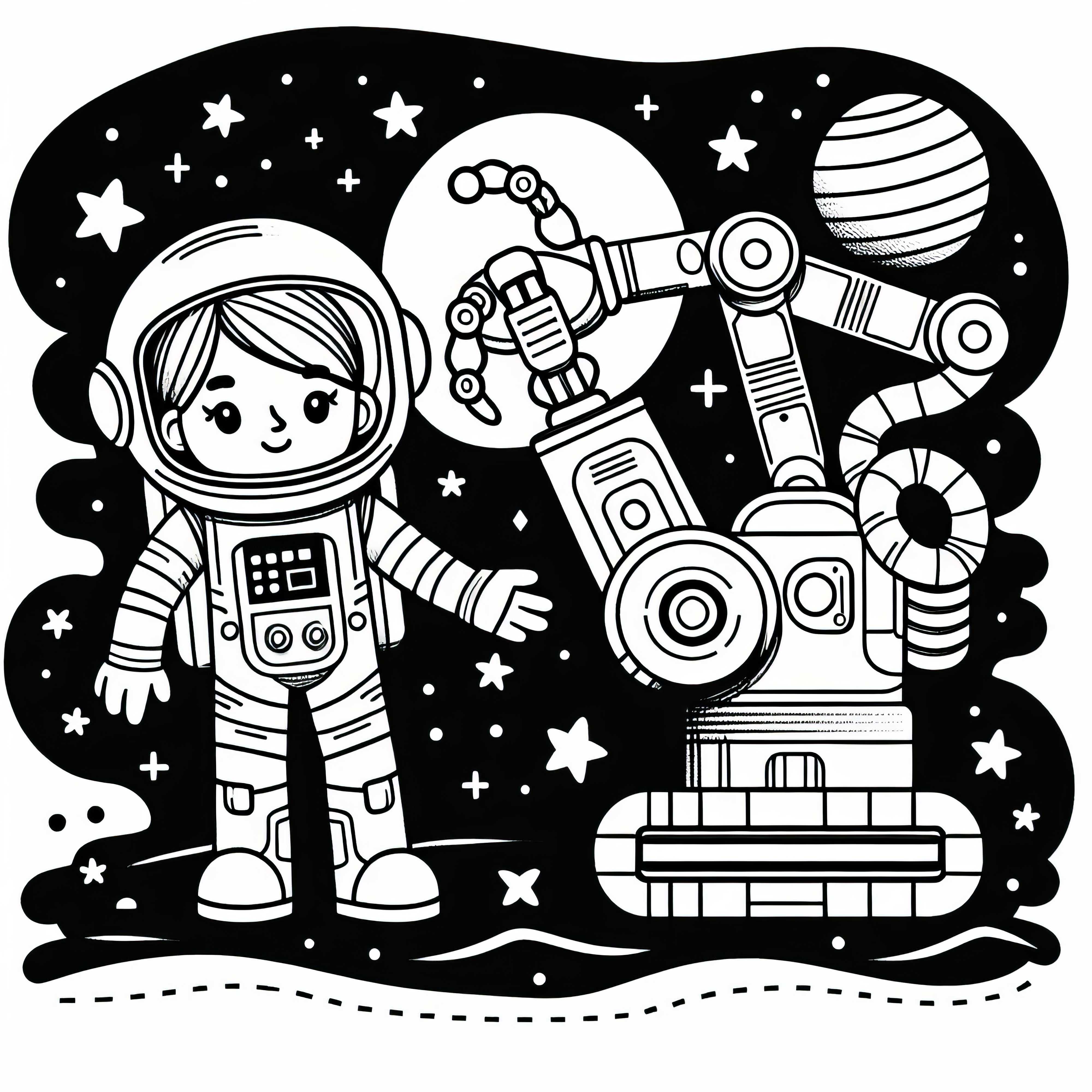 Astronautka a robot omalovánka jednoduchá zdarma Astronautka a robot omalovánka jednoduše zdarma