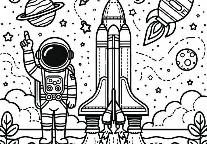 Raketa při startu - omalovánka jednoduchá a zdarma Raketa při startu - omalovánka jednoduchá a zdarma