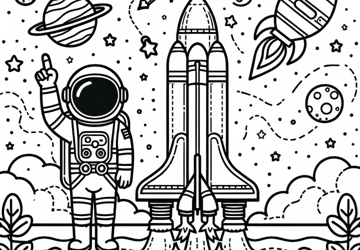 ロケットの打ち上げ - 簡単で無料の塗り絵