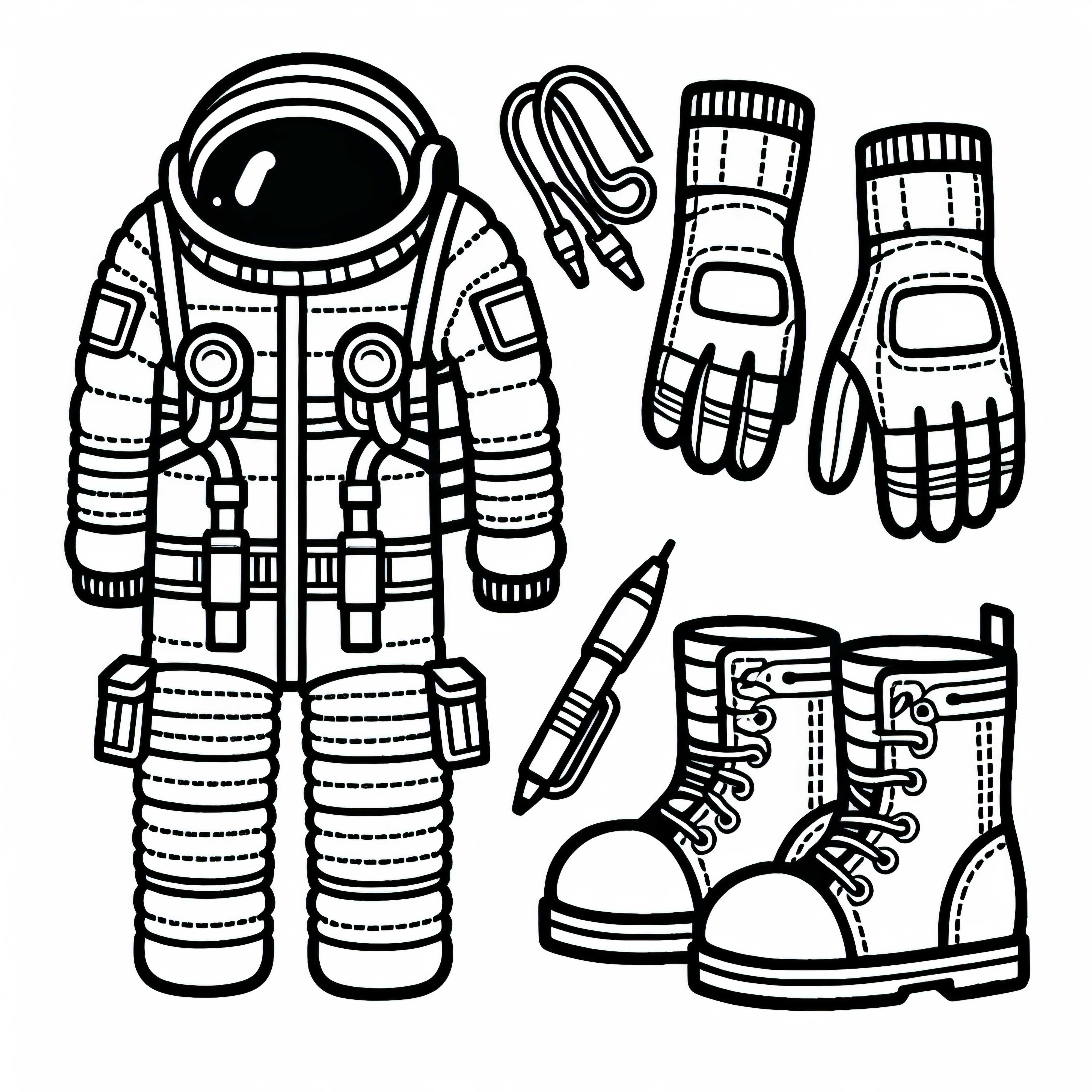 Rukavice a boty astronauta - jednoduchá malovací šablona zdarma Rukavice a boty astronauta - jednoduchá omalovánka zdarma