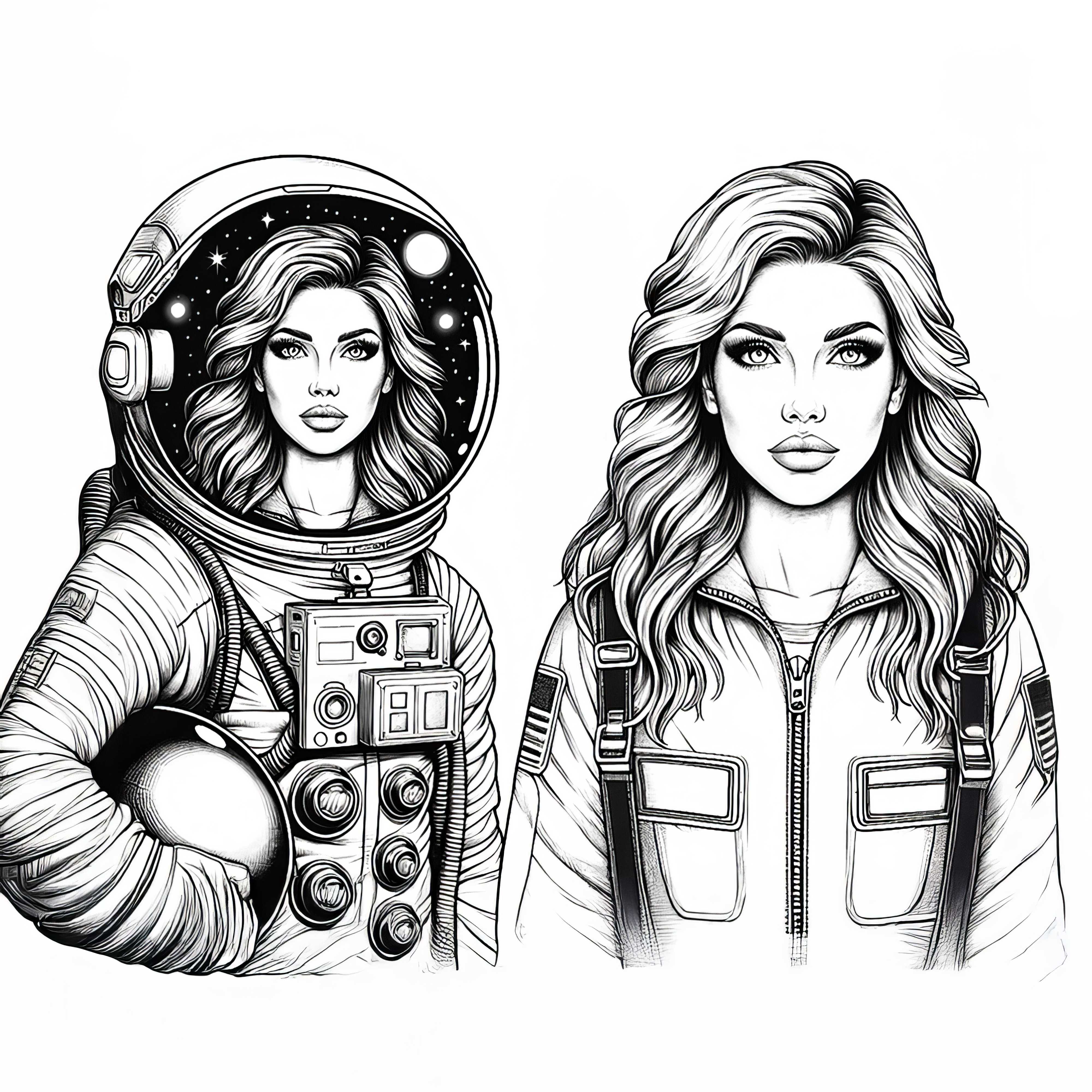 Malba astronautky zdarma s mnoha detaily Astronautka omalovánka Detailní Zdarma