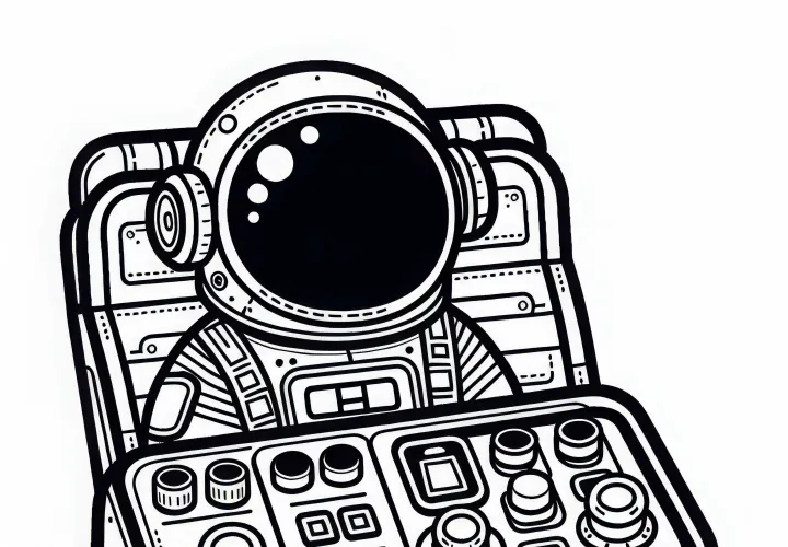 ロケットのスイッチと表示があるコントロールパネル - 簡単な無料塗り絵