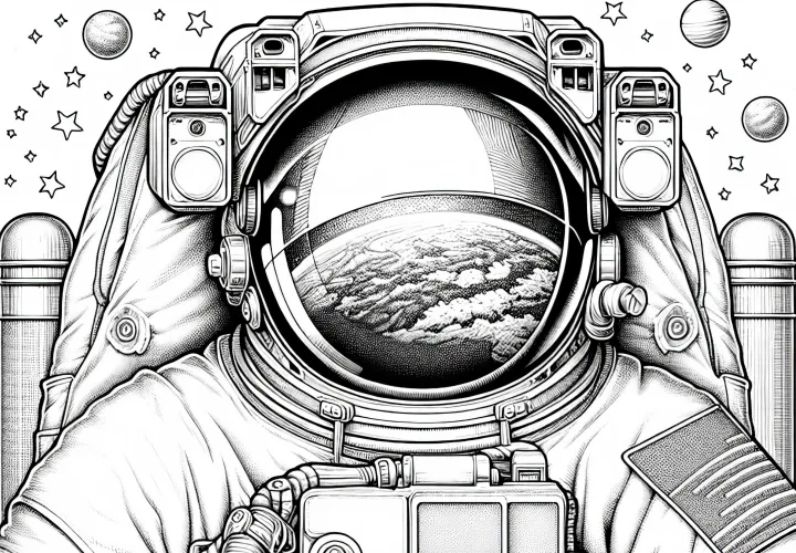 宇宙服を着た宇宙飛行士 - 詳細な塗り絵と無料