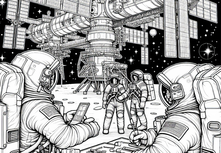 Astronauten bei der Arbeit – Ausmalbild Detailreich Kostenlos Astronauten bei der Arbeit – Ausmalbild Detailreich Kostenlos