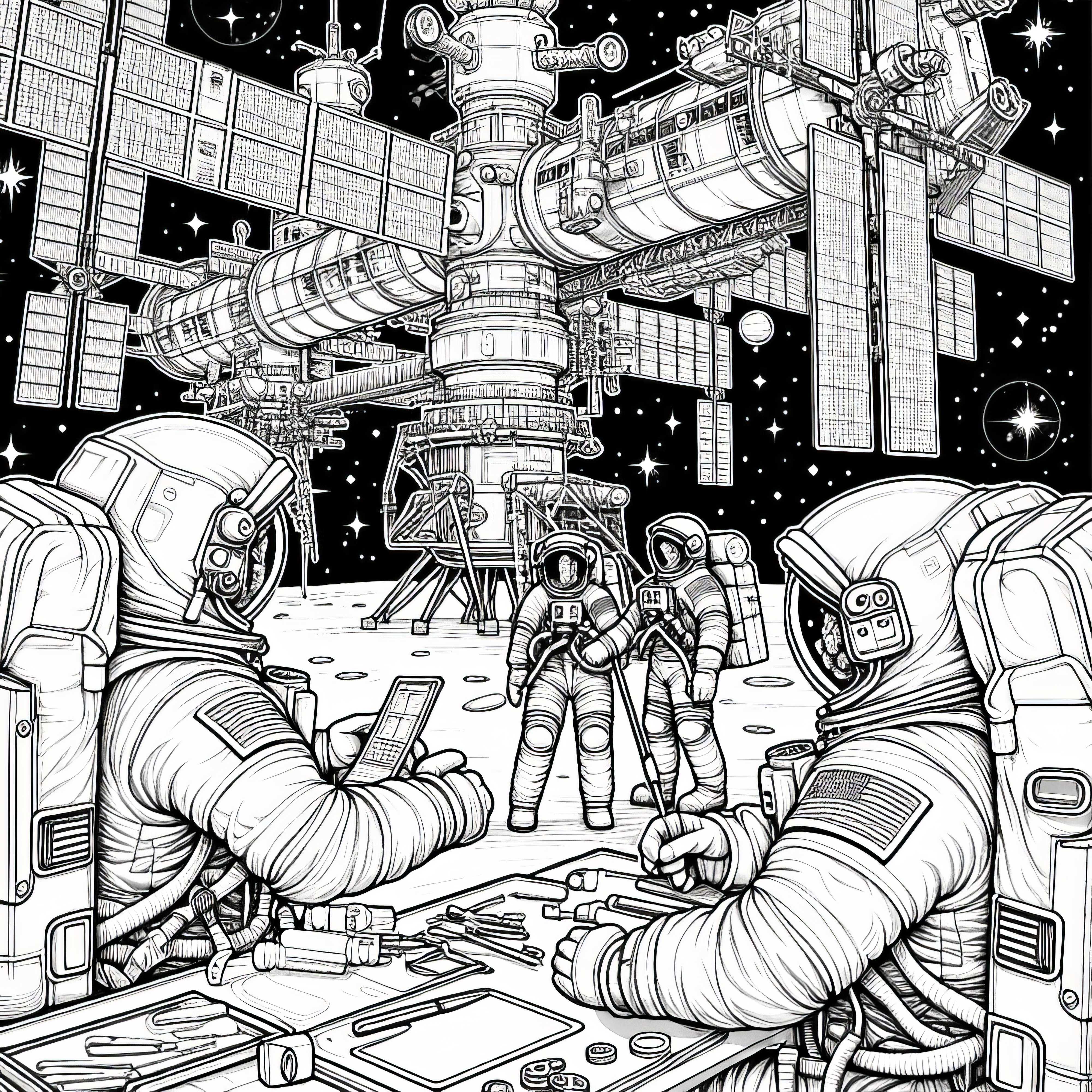 Astronauten bei der Arbeit – Ausmalbild Detailreich Kostenlos