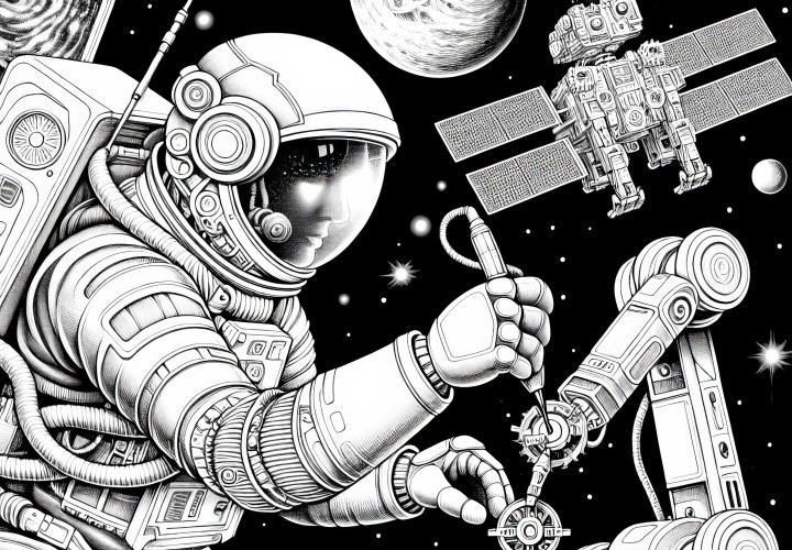 Astronautin und Roboter Malvorlage – Detailreich und Gratis Astronautin und Roboter Malvorlage – Detailreich und Gratis