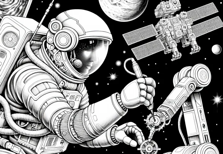 宇宙飛行士とロボットの塗り絵 - 詳細で無料