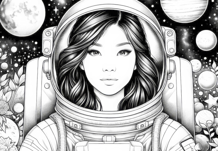 Sterne und Planeten mit Astronautin Malvorlage – Detailreich und Kostenlos Sterne und Planeten mit Astronautin Malvorlage – Detailreich und Kostenlos