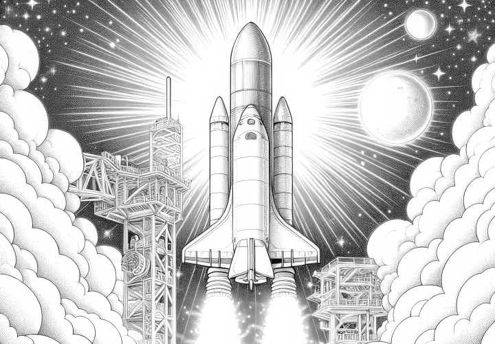 ロケットの打ち上げ - 詳細な無料塗り絵
