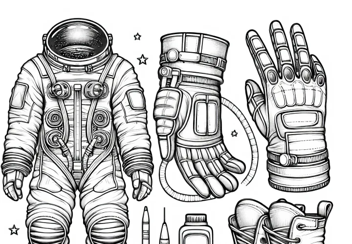 宇宙飛行士の手袋と宇宙飛行士のブーツの塗り絵 – 詳細豊かで無料