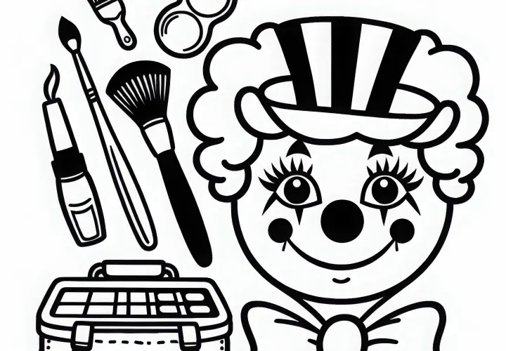 Schminkset eines Clowns Malvorlage einfach gratis