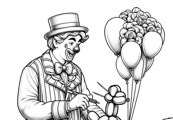 Clown formt Ballontiere für Kinder – Malvorlage detailreich kostenlos Clown formt Ballontiere für Kinder – Malvorlage detailreich kostenlos