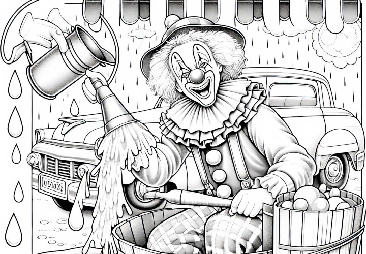 Clown macht Späße mit Wassereimer – Malvorlage in detailreicher Qualität kostenlos Clown macht Späße mit Wassereimer – Malvorlage in detailreicher Qualität kostenlos