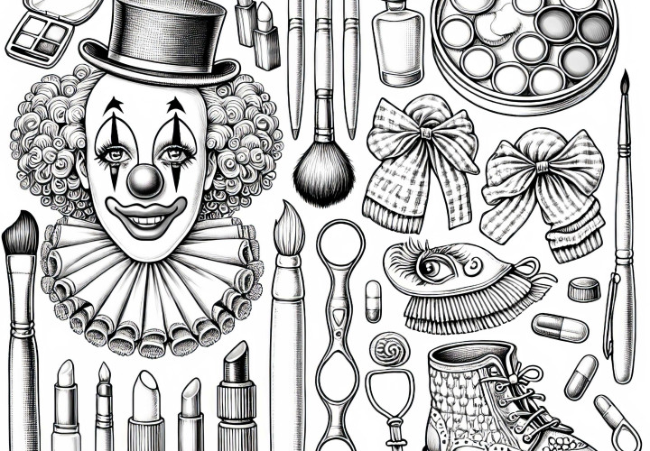 Schminkset eines Clowns – Ausmalbild für kreative Köpfe Schminkset eines Clowns – Ausmalbild für kreative Köpfe