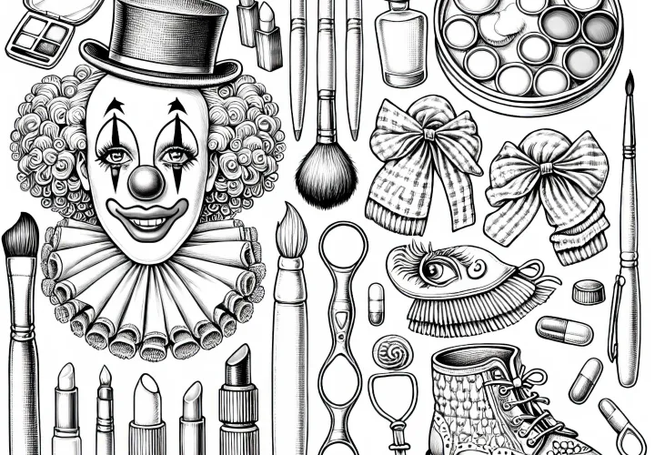 Schminkset eines Clowns – Ausmalbild für kreative Köpfe