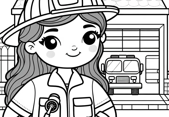 消防士の女性 塗り絵 簡単 無料