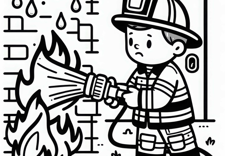 Feuerwehrmann löscht Feuer mit Wasserschlauch – Ausmalbild einfach kostenlos Feuerwehrmann löscht Feuer mit Wasserschlauch – Ausmalbild einfach kostenlos