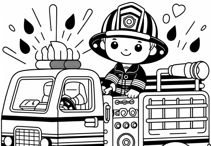 Feuerwehrmann fährt Feuerwehrauto mit Blaulicht - Malvorlage einfach kostenlos Feuerwehrmann fährt Feuerwehrauto mit Blaulicht - Malvorlage einfach kostenlos