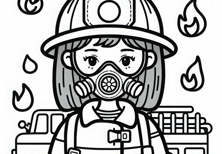 Feuerwehrfrau mit Atemschutzmaske und Schutzanzug – Ausmalbild einfach und gratis Feuerwehrfrau mit Atemschutzmaske und Schutzanzug – Ausmalbild einfach und gratis