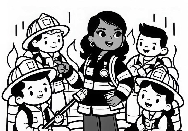 Feuerwehrfrau koordiniert Team – Ausmalbild einfach kostenlos Feuerwehrfrau koordiniert Team – Ausmalbild einfach kostenlos