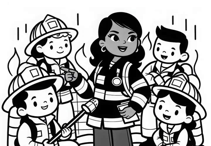 消防士の女性がチームをコーディネート – 簡単に無料で塗り絵