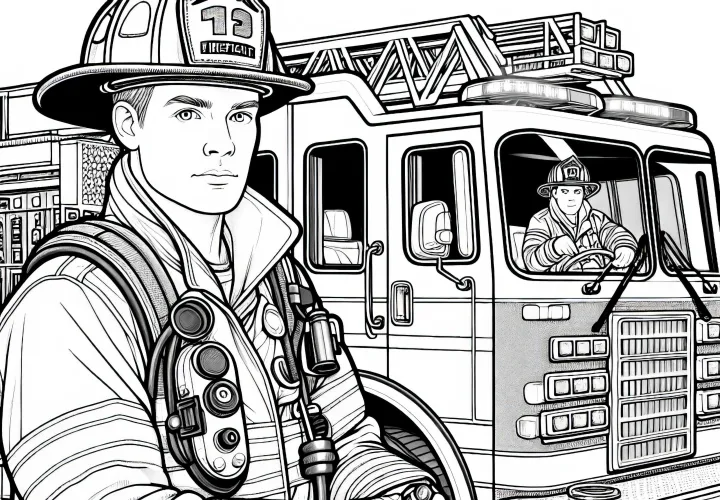 消防士が消防車を運転する - 詳細な塗り絵 無料