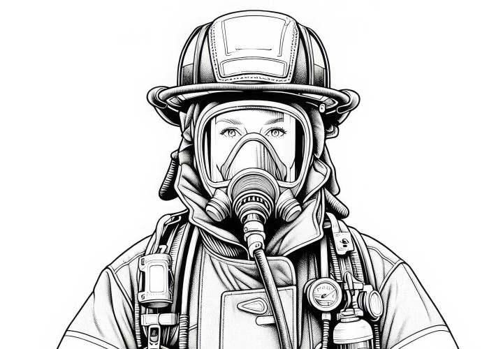 Feuerwehrfrau mit Atemschutzmaske und Schutzanzug – Ausmalbild kostenlos Downloaden Feuerwehrfrau mit Atemschutzmaske und Schutzanzug – Ausmalbild kostenlos Downloaden