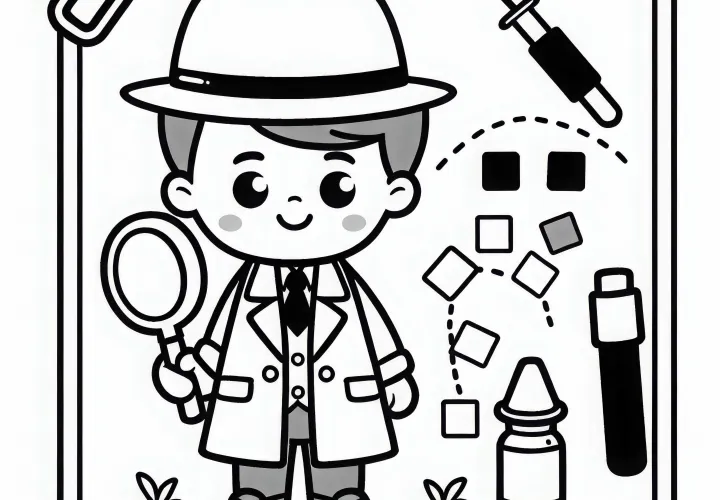 Detektiv mit Lupe - Ausmalbild einfach gratis