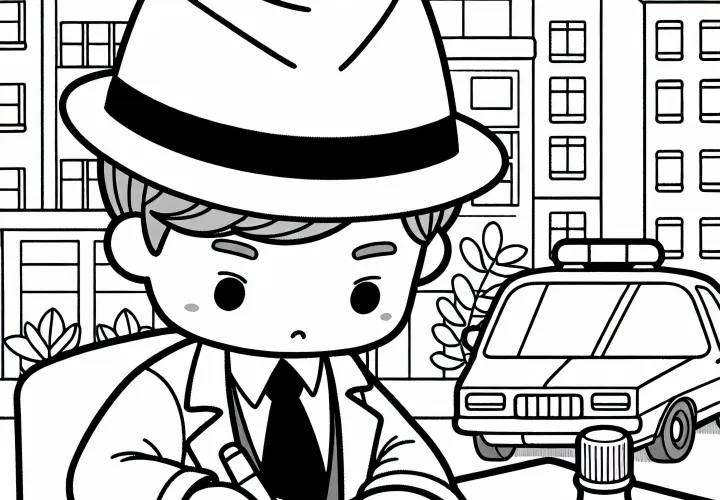 Detektiv untersucht Fingerabdrücke – Malvorlage einfach und kostenlos