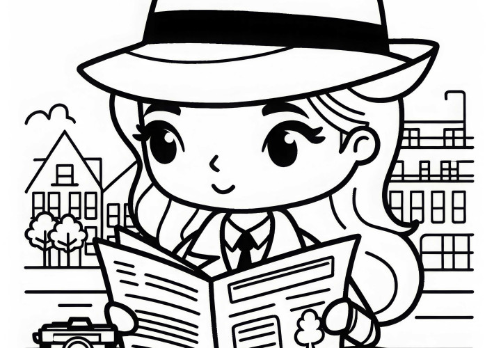Detektivin mit Zeitung – Ausmalbild einfach kostenlos Detektivin mit Zeitung – Ausmalbild einfach kostenlos