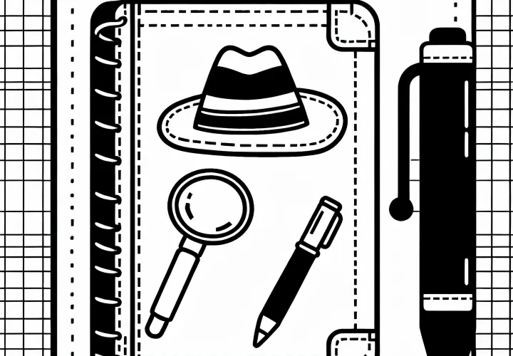 Notizblock und Stift eines Detektivs – Malvorlage einfach kostenlos