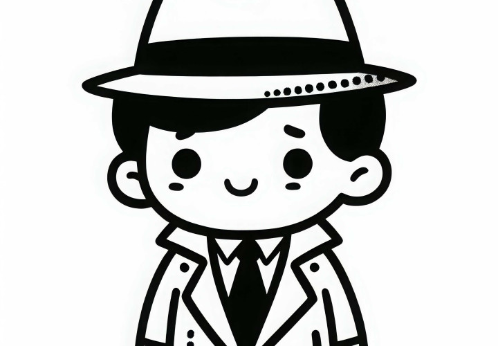 Hut und Trenchcoat eines Detektivs – Ausmalbild einfach kostenlos Hut und Trenchcoat eines Detektivs – Ausmalbild einfach kostenlos